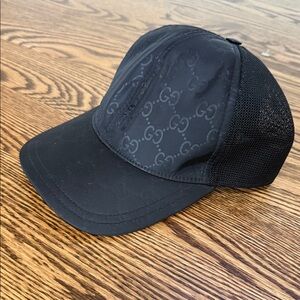 Gucci Black Monogram Baseball Trucker Hat 100% Authentic